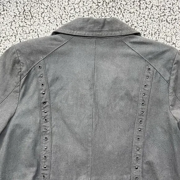 Bradley Bayou Genuine Suede Leather Jacket Womens XL Gray Studded Button Front - Picture 7 of 16